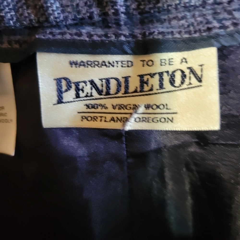 Pendleton size 14 wool blue plaid print trouser pants small stain - Picture 4 of 7